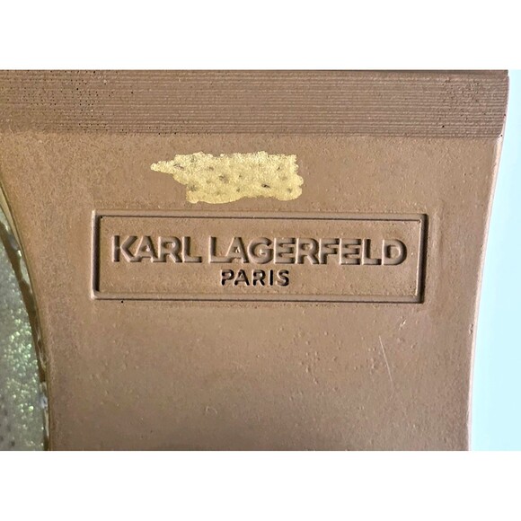 KARL LAGERFELD Paris Clarina Sandals Iridescent Leather 10 Platform Chunky Heels - Picture 12 of 12